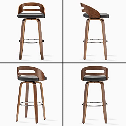 Black Counter Height Wood Bar Stools with Cushion and Swivel Feature