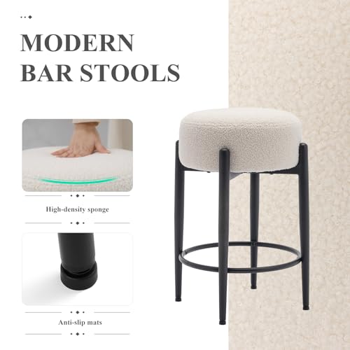 Modern Cream Soft Padded Bar Stool Set - Counter Height, Set of 2