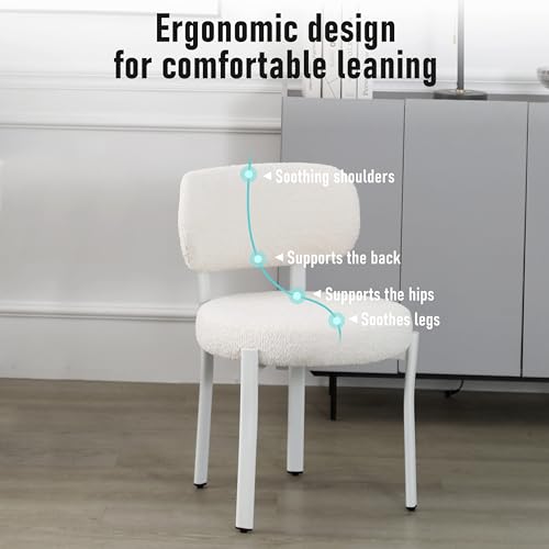Set of 2 White Boucle Sherpa Dining Chairs for Modern Kitchen and Dining Room