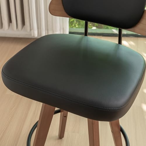 Walnut Black Faux Leather Swivel Bar Stools, Set of 2