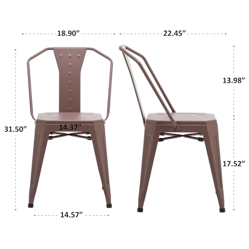 4-Piece Modern Stackable Metal Dining Chairs with High Backrest, Brown