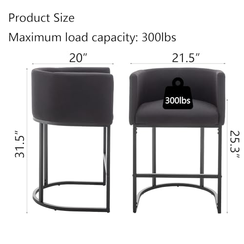 Modern Black Upholstered Bar Stools Set of 2 for Kitchen Island, Pub, Club