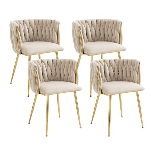 Modern Beige Velvet Dining Chairs with Gold Legs - 4-Piece Set