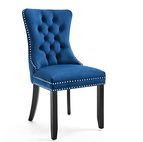 Dining Room and Kitchen Chairs: Set of 2 Modern Velvet Accent Side Chairs in Sapphire Blue