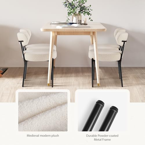 Modern Beige Dining Chairs: Set of 2, Boucle Upholstered, Curved Backrest, Metal Legs - Ideal for Vanity and Living Room