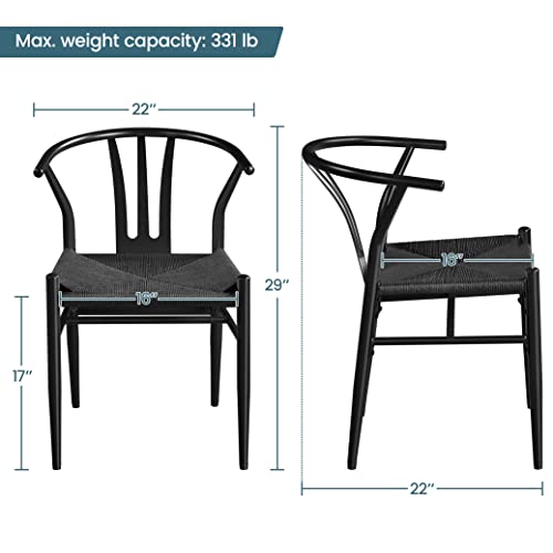Mid-Century Black Rattan Dining Chairs Set of 4 for Kitchen and Living Room