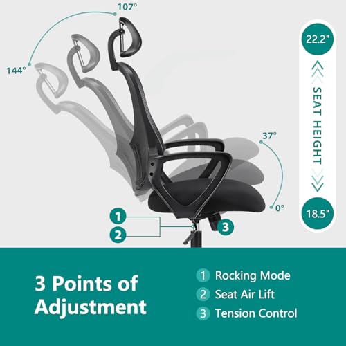Ergonomic High-Back Desk Chair with Adjustable Headrest and Lumbar Support for Home Office or Gaming
