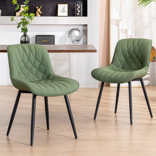 Modern Kitchen Dining Chairs Set of 2 in Olive Faux Leather