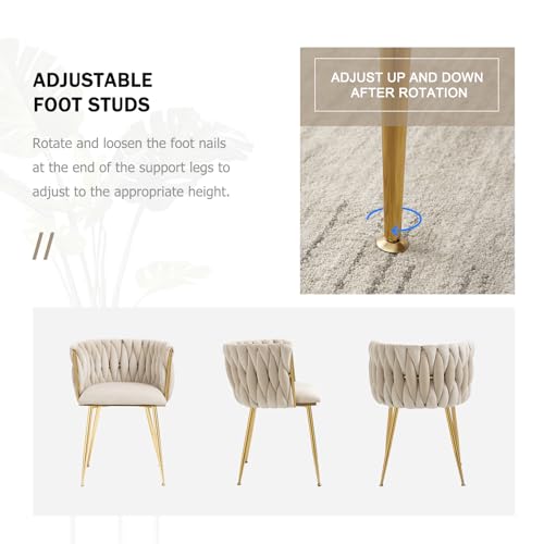 4-Piece Set of Modern Velvet Dining Chairs with Gold Metal Legs - Beige