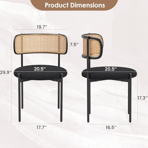 Set of 4 Farini Kitchen Chairs with Rattan Backrest and Upholstered Sherpa Seats