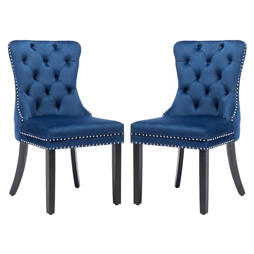 Nikki Collection Modern Blue Velvet Dining Chair Set of 2