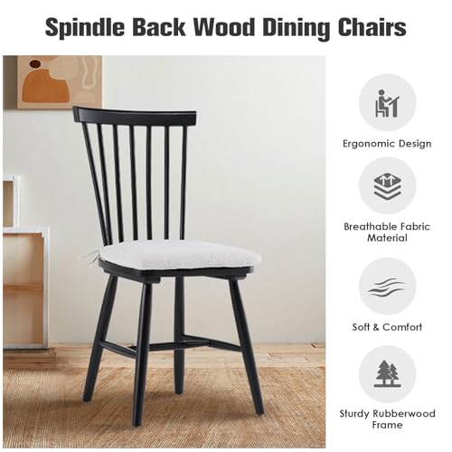 2 Black Wooden Dining Chairs with Spindle Back & Cushions for Restaurant/Cafe