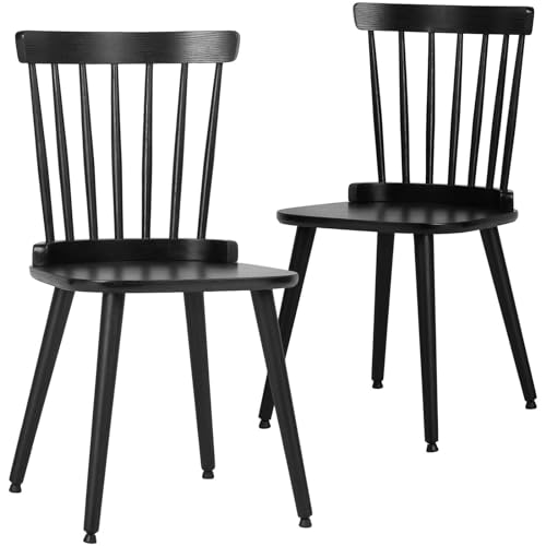 Set of 2 Black Windsor Chairs for Farmhouse Style Dining
