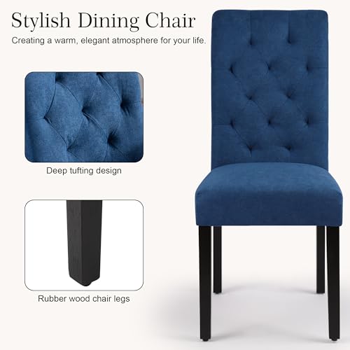 Stylish Blue Dining Room Chairs with Solid Wood Legs, Set of 2