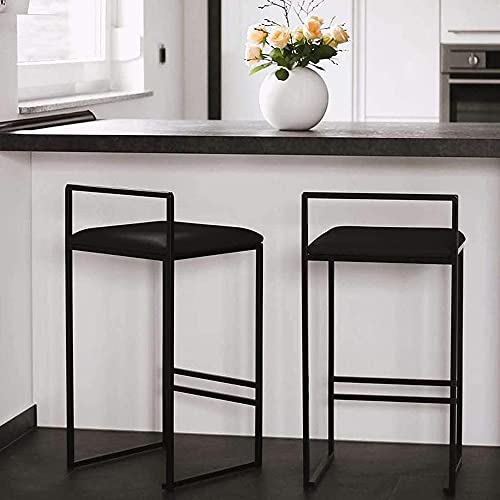 Set of 3 Velvet Upholstered Bar Stools with Backrest & Footrest - Ideal for Kitchen, Breakfast, Pub or Home Counter (26 Height, Black)
