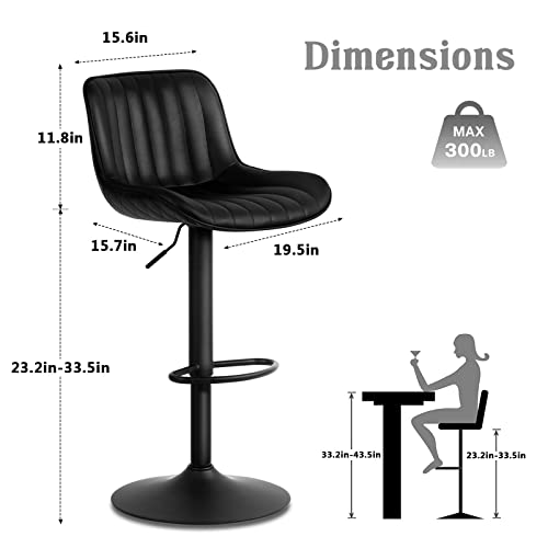 Modern Swivel Barstools - Set of 2 Adjustable Counter Height Stools - Black