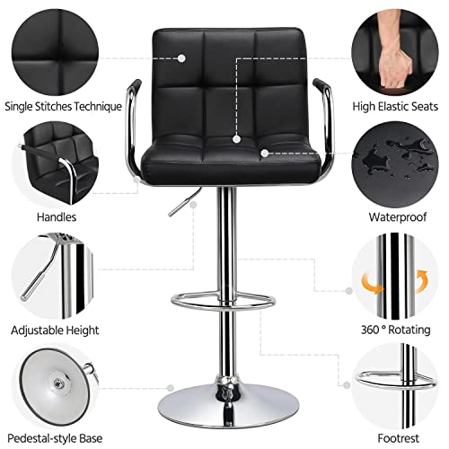 Modern Kitchen Bar Stools Set of 2 with Armrest and Back - Black