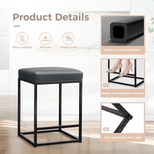 Modern Black 24 Bar Stools Set of 2 for Kitchen Island - Farmhouse Style