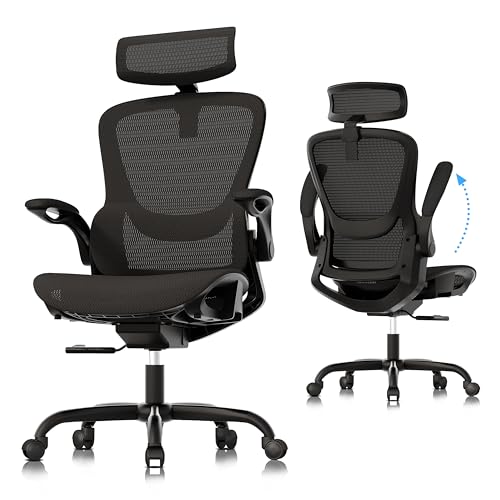 Ergonomic Mesh Office Chair with Adjustable Armrest and Headrest - Black Swivel Task Chair for Office, Business, Student