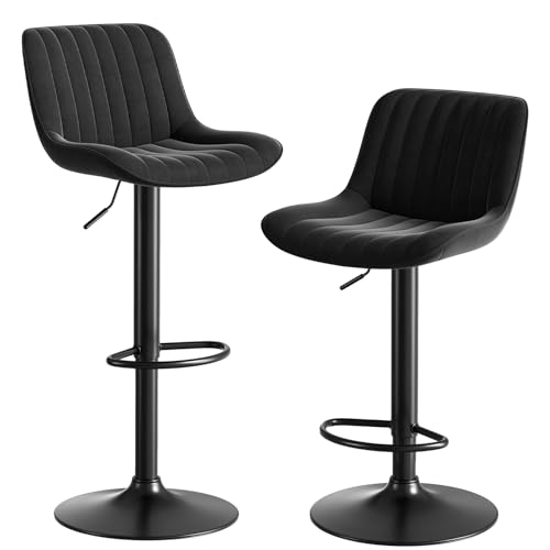 Black Modern Adjustable Swivel Bar Stools for Kitchen Island (Set of 2)
