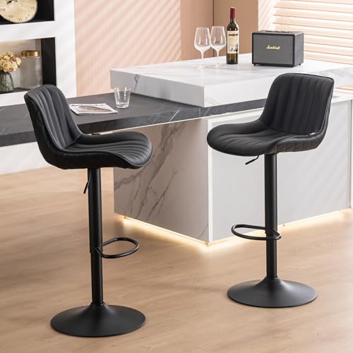 Modern Swivel Barstools - Set of 2 Adjustable Counter Height Stools - Black