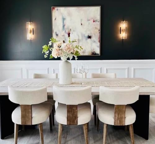 Set of 4 Farmhouse Linen Dining Chairs with Curved Backrest and Hardwood Frame