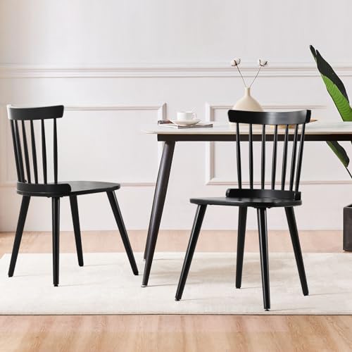 Modern Farmhouse Wood Dining Chairs, Set of 2, Solid Wooden Kitchen Side Chairs for Living Room Restaurant, Black