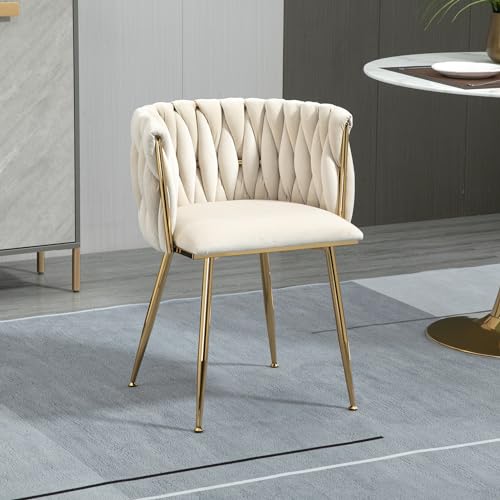 4-Piece Set of Modern Velvet Dining Chairs with Gold Metal Legs - Beige