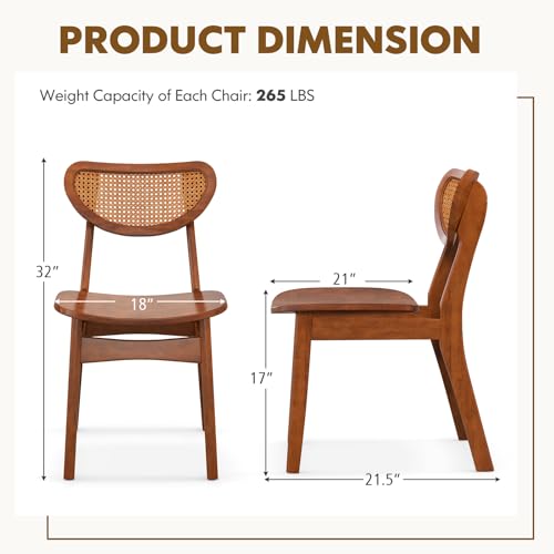 Set of 4 Wooden Dining Chairs with Cane Backrest and Rubber Wood Legs, Farmhouse Style for Restaurant - 265 lbs Max Load