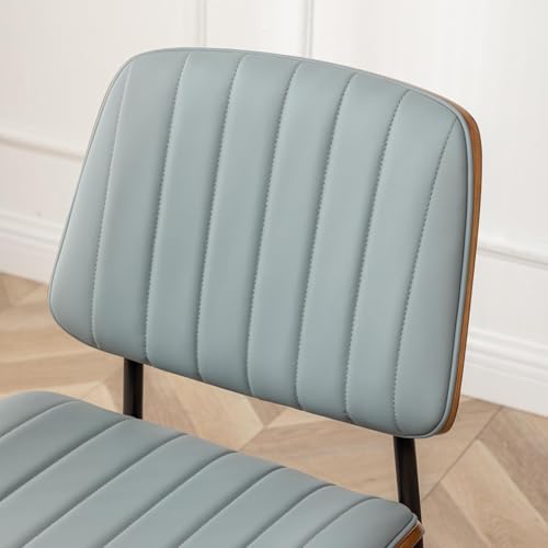 Set of 2 Mid Century Modern Blue Faux Leather Dining Chairs