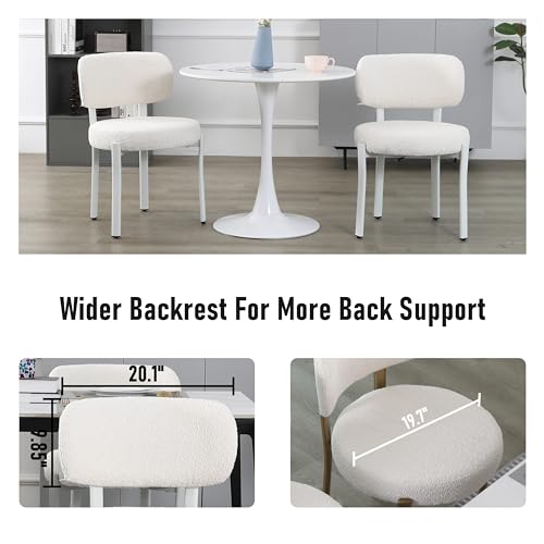 Set of 2 White Boucle Sherpa Dining Chairs for Modern Kitchen and Dining Room