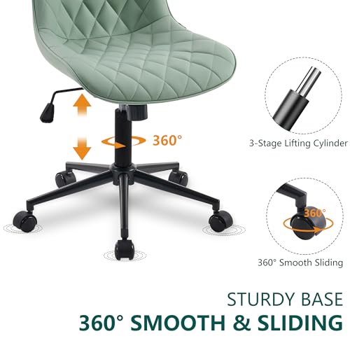 Modern Home Office Desk Chair with Wheels and Armless Design