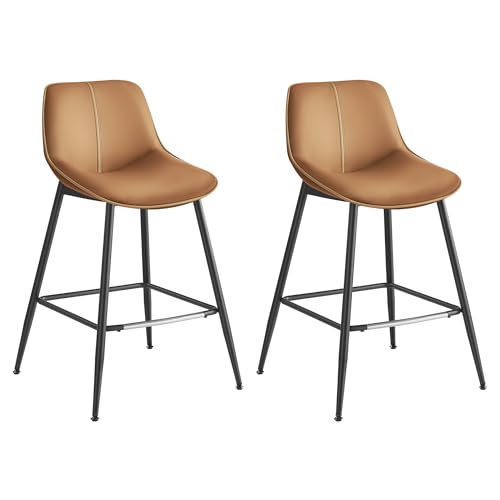 Caramel Brown Kitchen Bar Stools with Backrest Set of 2