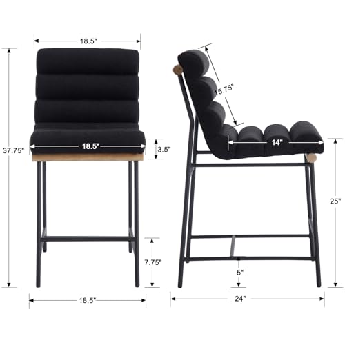 Modern Black Linen Counter Stools Set of 2, 25 Seat Height