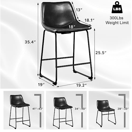 Set of 2 Modern 26 inch Bar Stools for Kitchen and Living Room