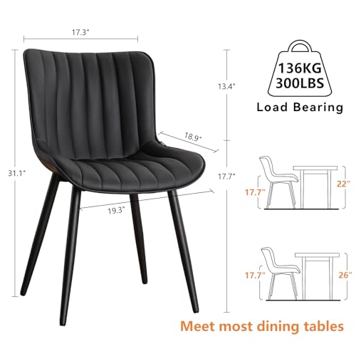Black Upholstered Dining Chairs Set of 2 - Mid Century Modern Design