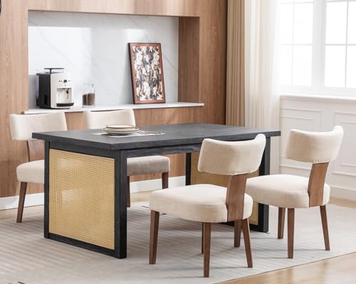 Set of 4 Curved Back Linen Dining Chairs with Hardwood Frame