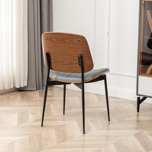 Set of 2 Mid Century Modern Blue Faux Leather Dining Chairs