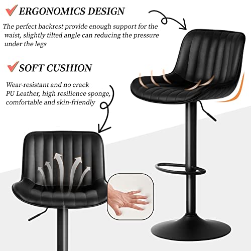 Black Swivel Barstools Set of 2 for Kitchen Island - Adjustable Height