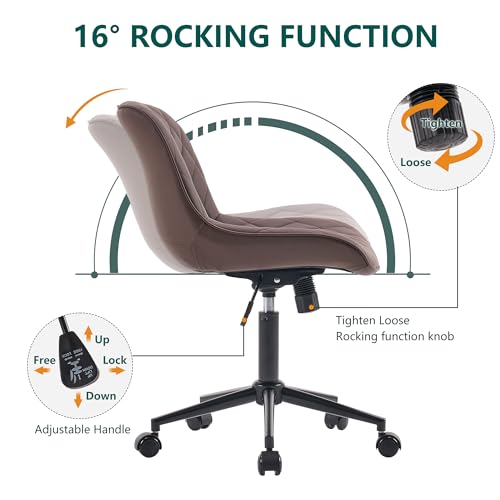 Armless Office Chair with Wheels and Swivel for Home Office or Vanity - Brown