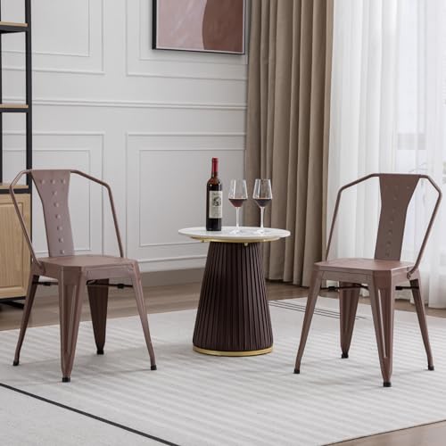 4-Piece Modern Stackable Metal Dining Chairs with High Backrest, Brown
