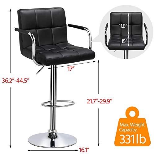 Modern Kitchen Bar Stools Set of 2 with Armrest and Back - Black