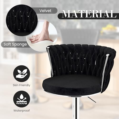 Velvet Swivel Bar Stools Set of 2 for Kitchen Island, Black