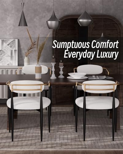 Modern White Dining Chair Set (4 Pieces) with Black Metal Legs