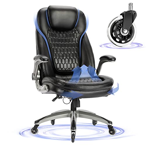 High Back Leather Office Chair with Ergonomic Design and Upgraded Caster - Black (For Executives)