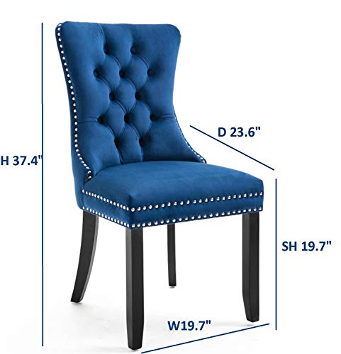 Dining Room and Kitchen Chairs: Set of 2 Modern Velvet Accent Side Chairs in Sapphire Blue