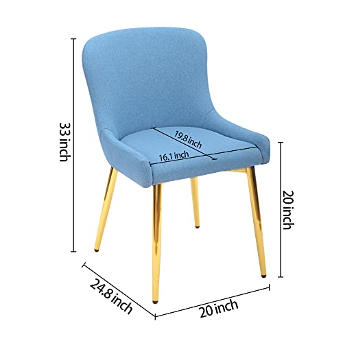 Mid-Century Modern Upholstered Dining Chairs with Metal Legs, Set of 2, Blue