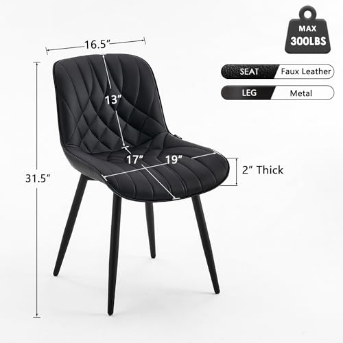Modern Black Dining Chairs Set of 2 for Kitchen or Dining Room