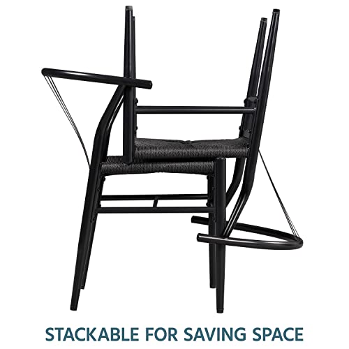 Mid-Century Black Rattan Dining Chairs Set of 4 for Kitchen and Living Room