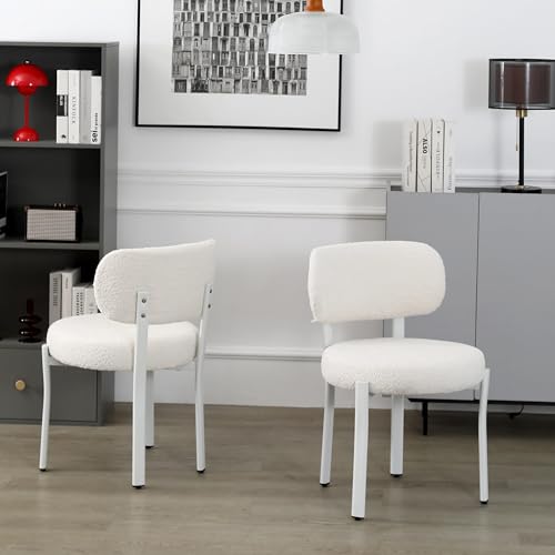 2 Pack White Bouclé Sherpa Dining Chairs for Modern Kitchens